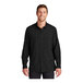 A man wearing a deep black Port Authority long sleeve shirt.