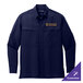 A Port Authority True Navy long sleeve shirt with gold embroidery.