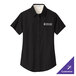 A black Port Authority dress shirt for women with white text on the front.