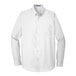 A close up of a white Port Authority long sleeved poplin dress shirt with a pocket.