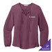 A purple Port Authority long sleeve shirt with a white logo on it.