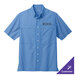 A blue and white plaid Port Authority short sleeve shirt.