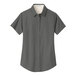 A Port Authority steel gray and light stone short sleeve button down shirt for women.