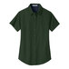 A dark green Port Authority women's short sleeve button down shirt.