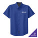 A royal blue and navy Port Authority short sleeve button up dress shirt.