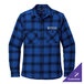 A blue and black plaid Port Authority flannel shirt.