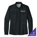 A Port Authority women's long sleeve black shirt on a counter with the logo.