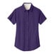 A purple and light stone short sleeve Port Authority dress shirt for women.