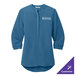 A Port Authority Aegean blue women's tunic blouse with a logo on the front.