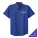 A royal blue and navy Port Authority short sleeve dress shirt.