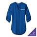 A Port Authority blue 3/4 sleeve tunic blouse with a logo on it.