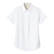 A white Port Authority short sleeve dress shirt for women with a collar and tag.