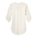 A back view of a white Port Authority chiffon blouse with ruffles on the short sleeves and collar.