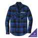 A blue and black plaid Port Authority flannel shirt.