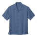 A Port Authority blue short sleeve camp shirt with a buttoned collar and a pocket.