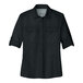A black Port Authority short sleeve shirt with rolled up sleeves.