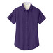 A Port Authority purple and light stone short sleeve dress shirt for women.