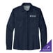 A medium women's long sleeve navy Port Authority shirt with the logo on the front.