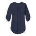 A navy short sleeve blouse with a ruffle on the back.