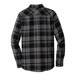 A unisex Port Authority black and grey plaid flannel shirt.