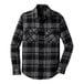 A Port Authority black and grey plaid long sleeved flannel shirt.