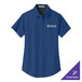 A royal blue Port Authority short sleeve dress shirt with a white logo on the chest.