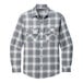 A Port Authority unisex long sleeved shirt in grey and white plaid