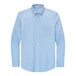 A Brooks Brothers Newport Blue long sleeve dress shirt in light blue.