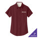 A Port Authority women's short sleeve dress shirt in maroon and light stone with a white background.