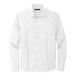 A white Mercer+Mettle long sleeve dress shirt with a collar and black label.
