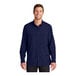 A man wearing a navy blue Port Authority long sleeve shirt.