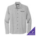 A Mercer+Mettle Gusty Gray long sleeve dress shirt with a logo on the sleeve.