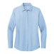 A Brooks Brothers Newport Blue long sleeve dress shirt in light blue.