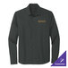A Mercer+Mettle unisex long sleeve dress shirt in anchor gray with a gold logo on the sleeve.