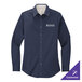 A navy long sleeve Port Authority dress shirt with white text.