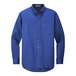 A Port Authority unisex long sleeve dress shirt in royal blue and classic navy plaid.