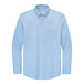 A Brooks Brothers Newport Blue long sleeve dress shirt in light blue.