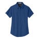 A Port Authority royal blue and classic navy short sleeve button down shirt for women.