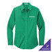 A Port Authority Court Green long sleeve dress shirt with a company logo.