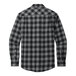 A unisex Port Authority black and grey buffalo check flannel shirt.