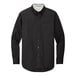 A Port Authority black and light stone long sleeve dress shirt with a white collar.