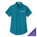 A teal Port Authority short sleeve dress shirt with white text on the front.