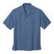 A Port Authority unisex blue short sleeve shirt with a buttoned collar and a pocket.