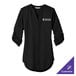 A black Port Authority tunic blouse with white custom text on the front.