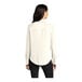 A woman wearing a Mercer+Mettle ivory chiffon long sleeve camp blouse with a buttoned collar.
