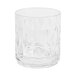 A clear GET Fitzgerald plastic rocks glass with a diamond pattern.