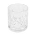 A clear GET Fitzgerald plastic rocks glass with a diamond pattern.