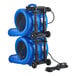 Two blue Lavex portable air blowers with black cords.