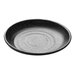 A black Elite Global Solutions round plate with a spiral pattern in the middle.