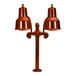 A pair of copper Hanson Heat Lamps with two bulbs.